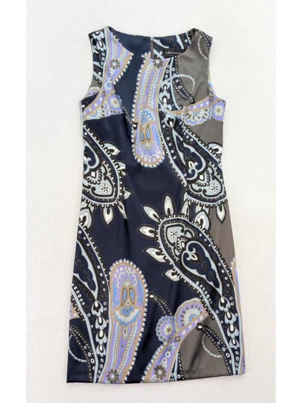 Connected Apparel Women's Dress Size 6 Blue Gray Paisley Print Sheath
